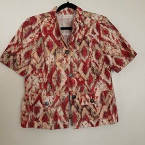 Chico's Women's Pink Lolla Rossa Linen Blend Short Sleeve Button Front Jacket